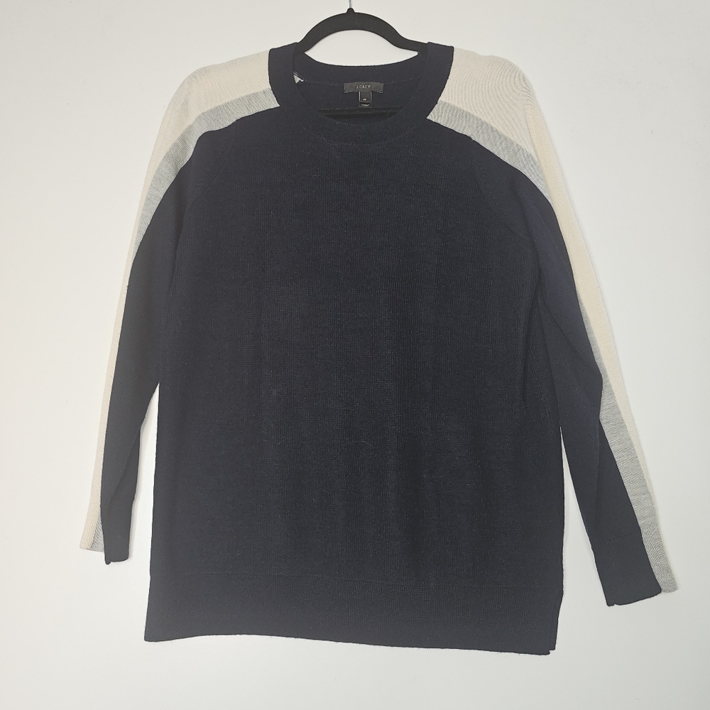 J Crew Men's Merino Wool Crewneck Sweater Shirt Navy Blue Size Midium